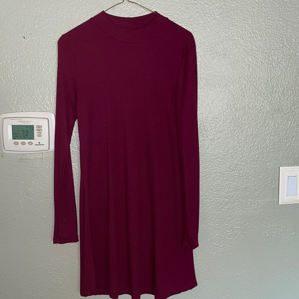 Maroon Long Sleeve High Neck Dress